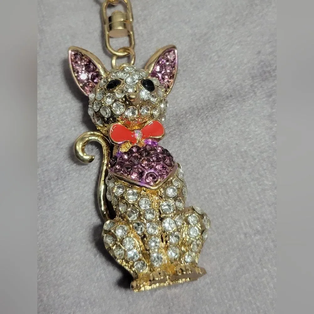 Austrian Crystal Cat Keychain